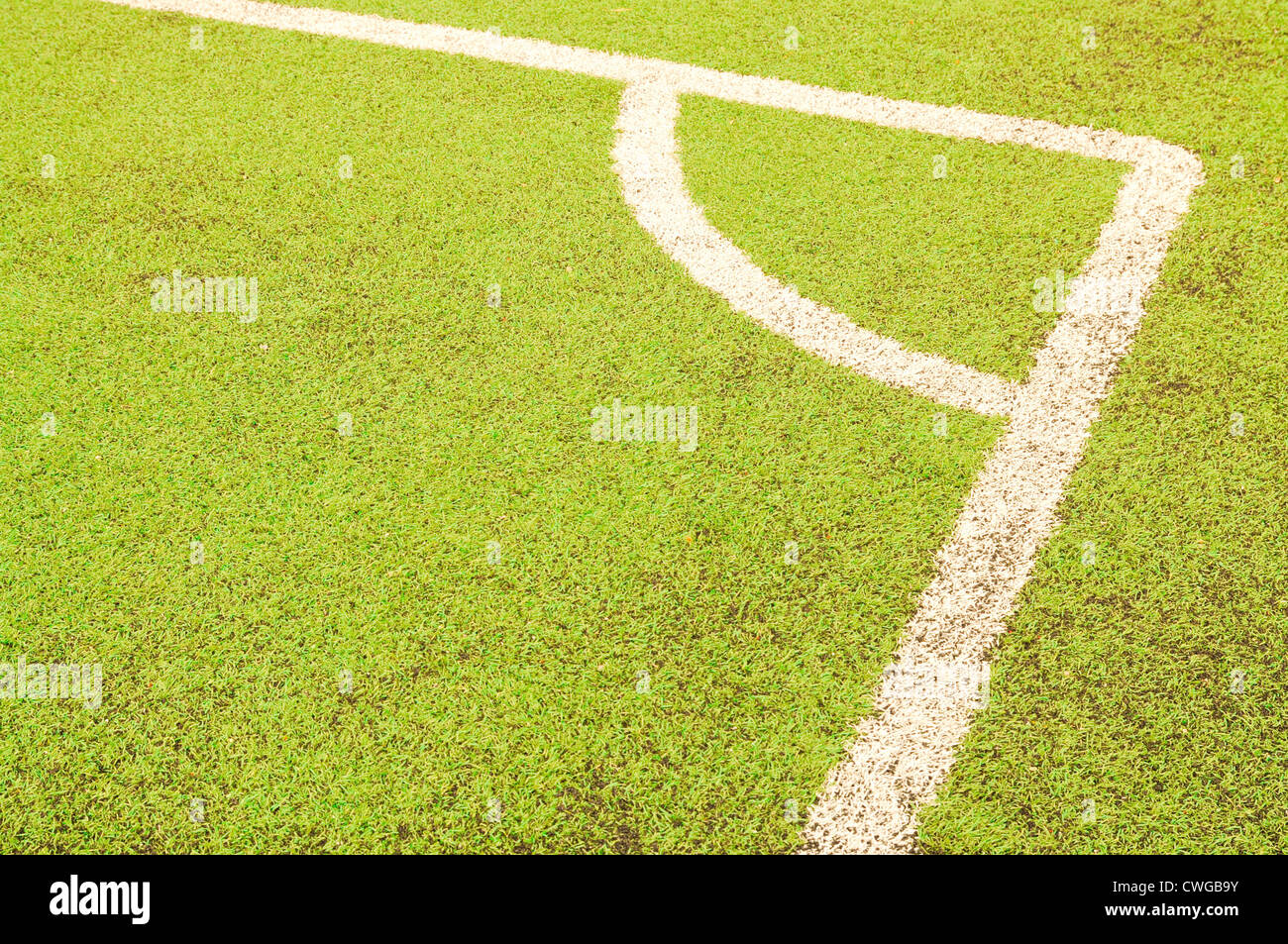 Grün und weißen Linien in der Ecke des Fußballs Stockfoto