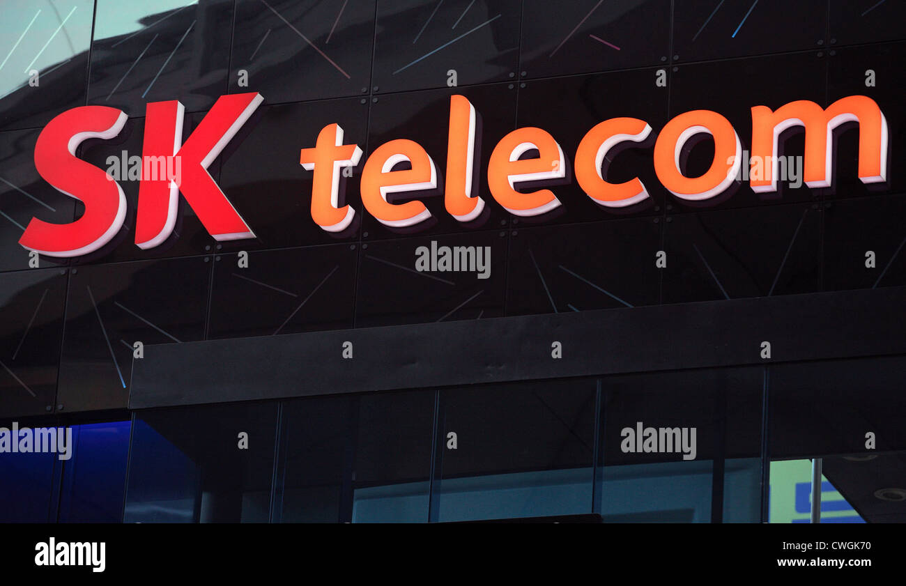Seoul, das Firmenlogo SK Telecom Handy Stockfoto