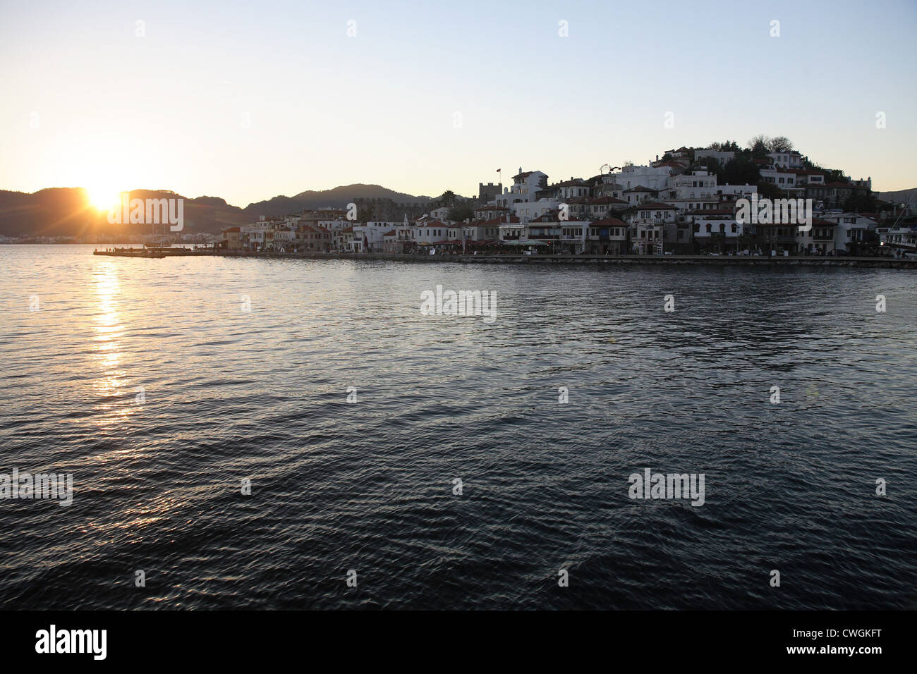Marmaris, die Altstadt und den Hafen bei Sonnenuntergang Stockfoto