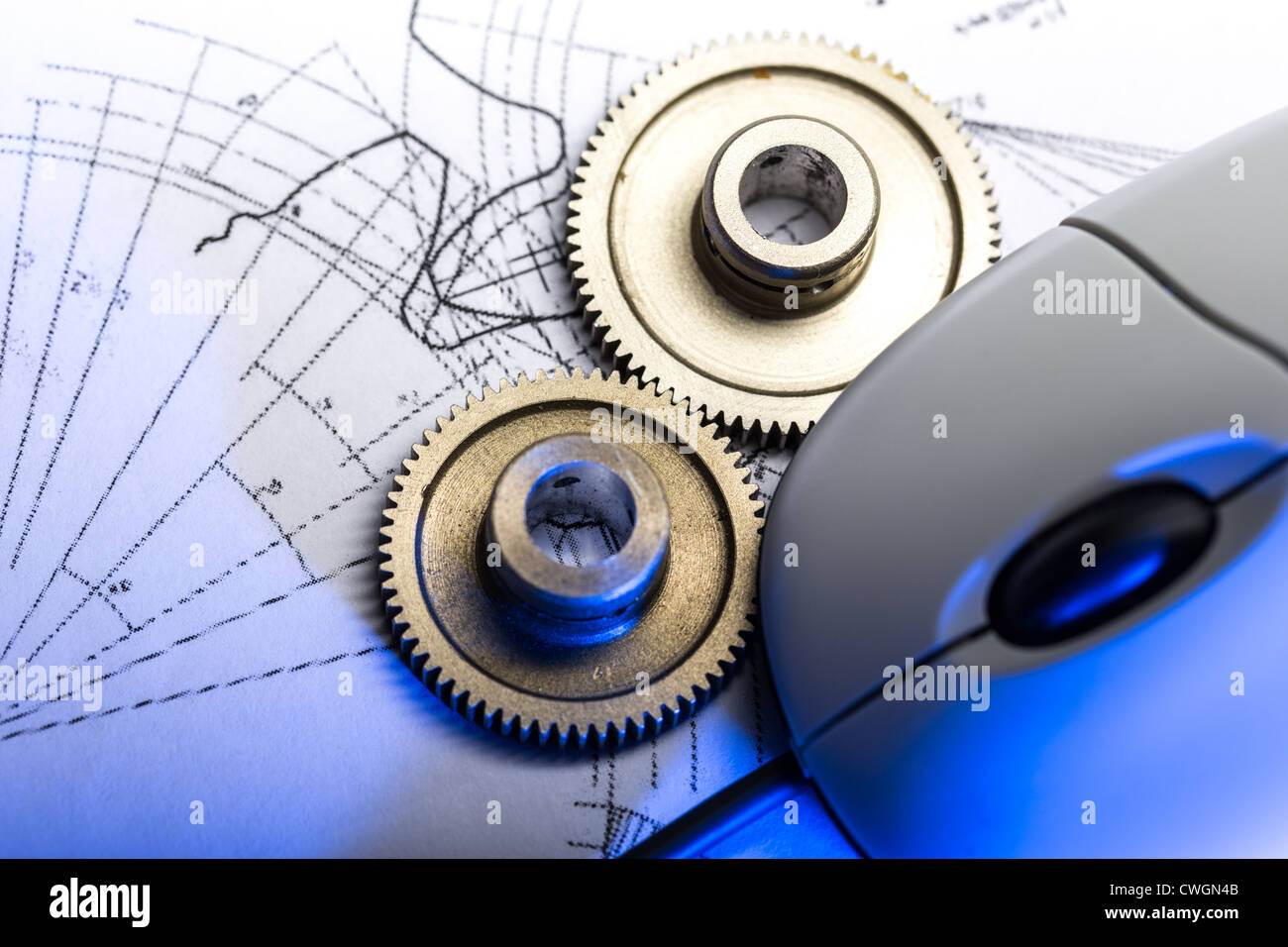 Mechanische Ratschen, Ausarbeitung und Maus Stockfoto