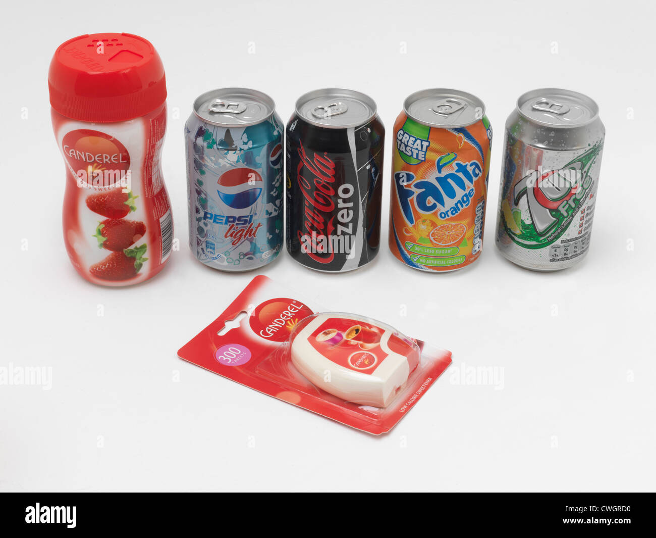 Kalorienarme Getränke und künstlichen Süßstoff Stockfoto