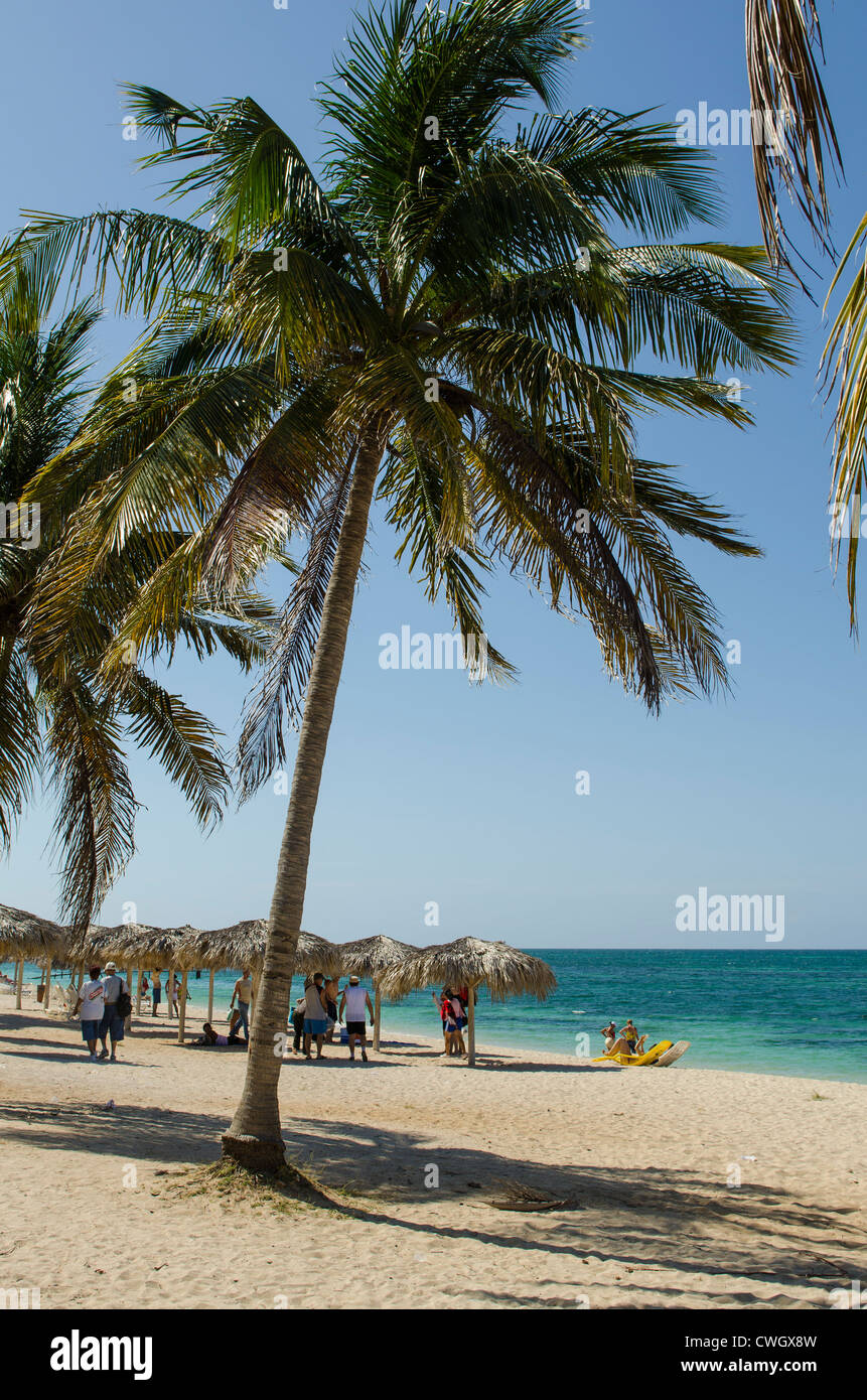 Strand Sonnenschirme Playa Ancon Strand, Trinidad, Kuba. Stockfoto