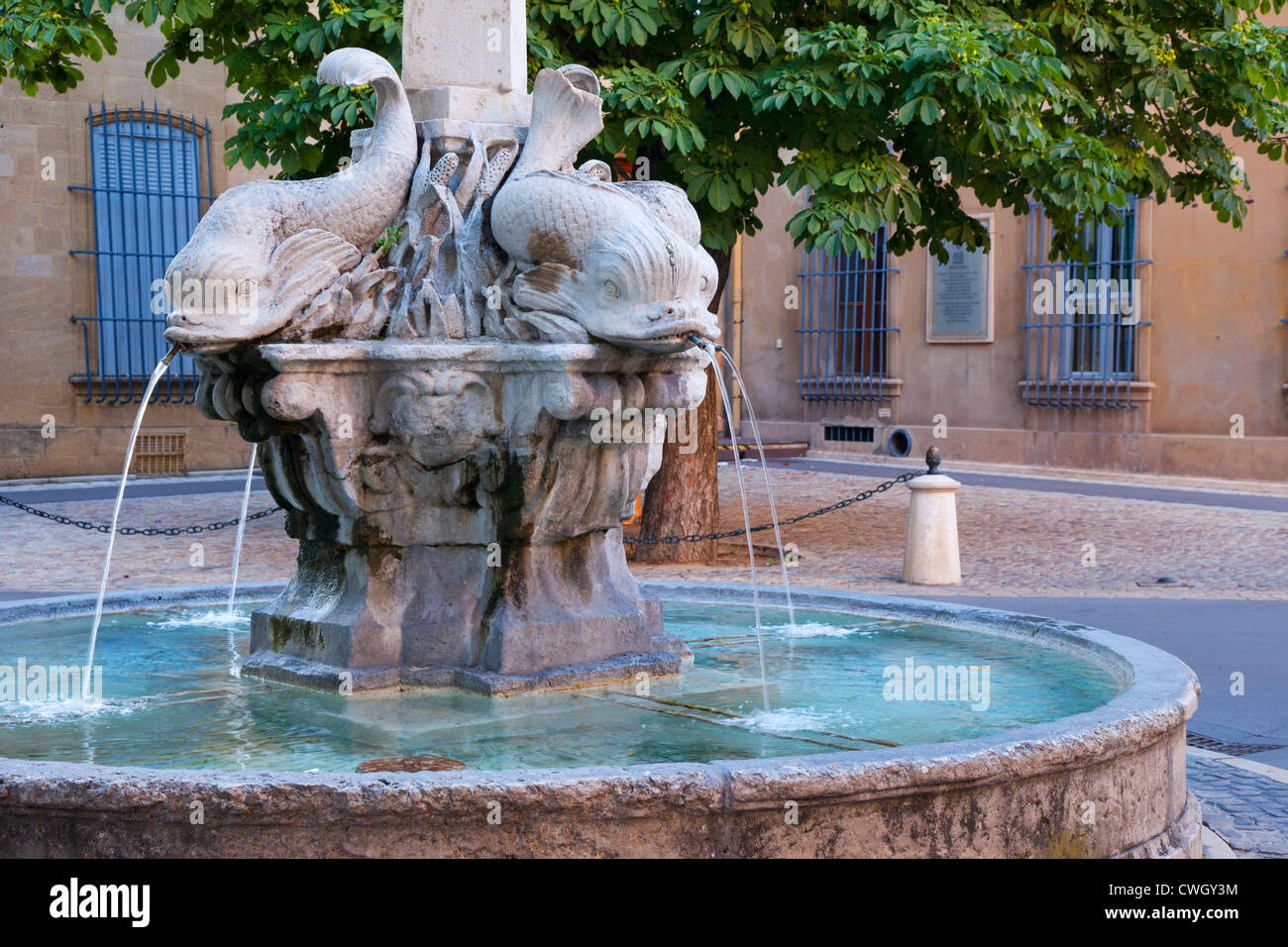 Brunnen der vier Delphine, Aix en Provence, Frankreich Stockfoto