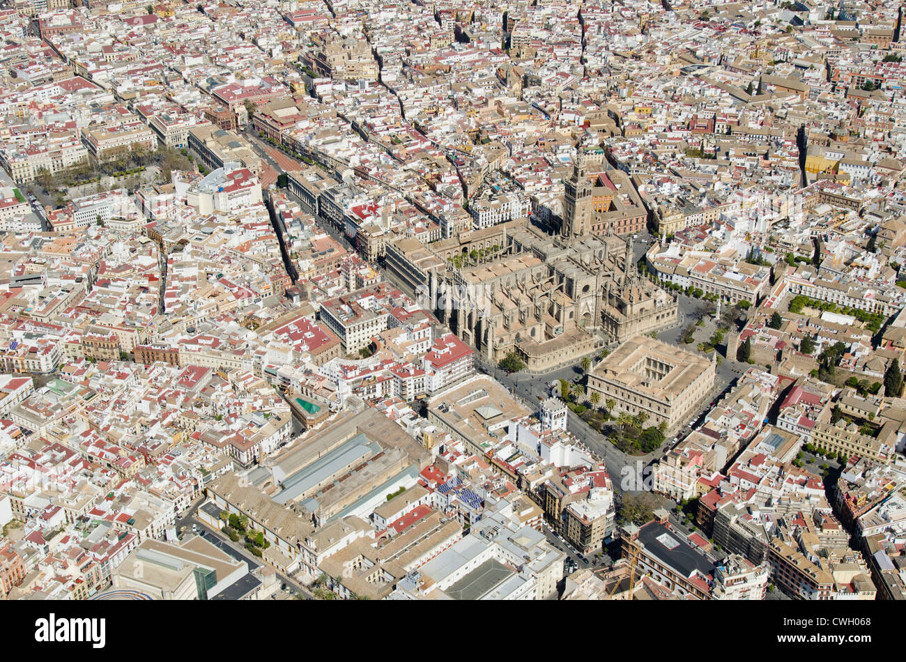 Luftaufnahme über spanische Stadt Stockfoto