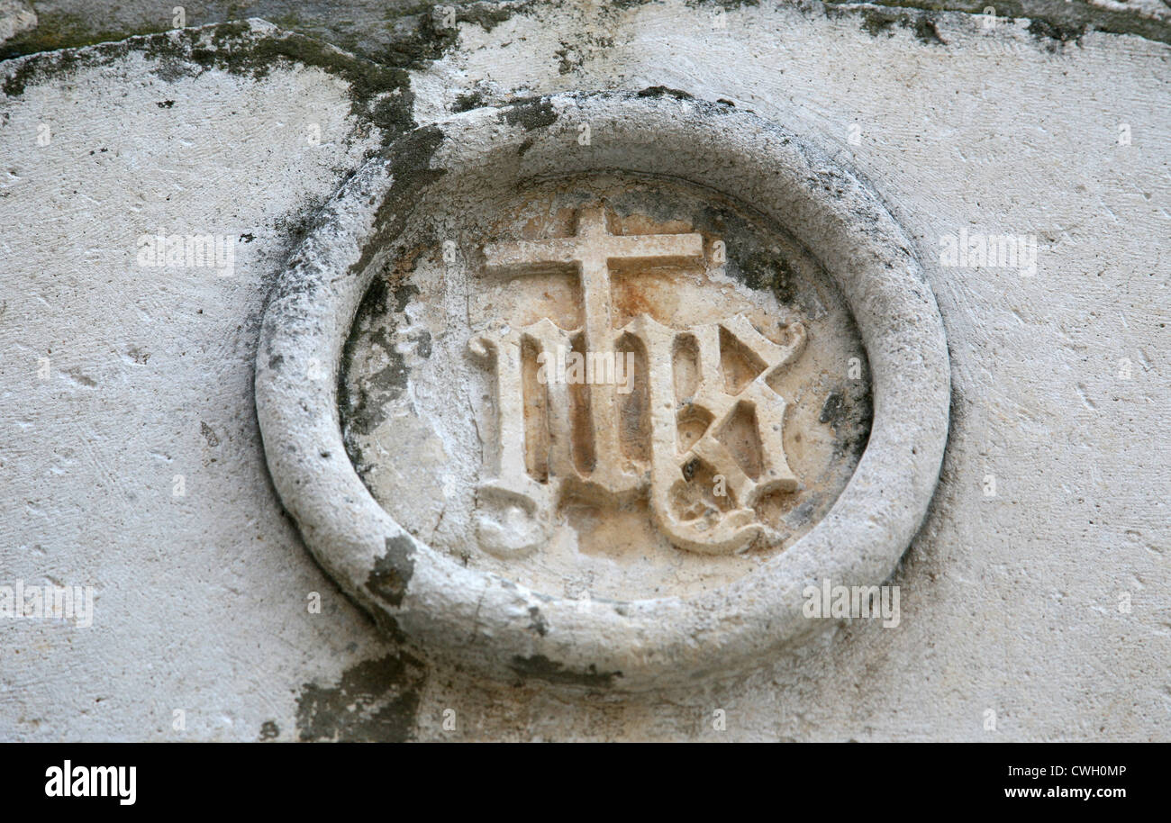 IHS-Zeichen: Jesus Hominum Salvator Stockfoto