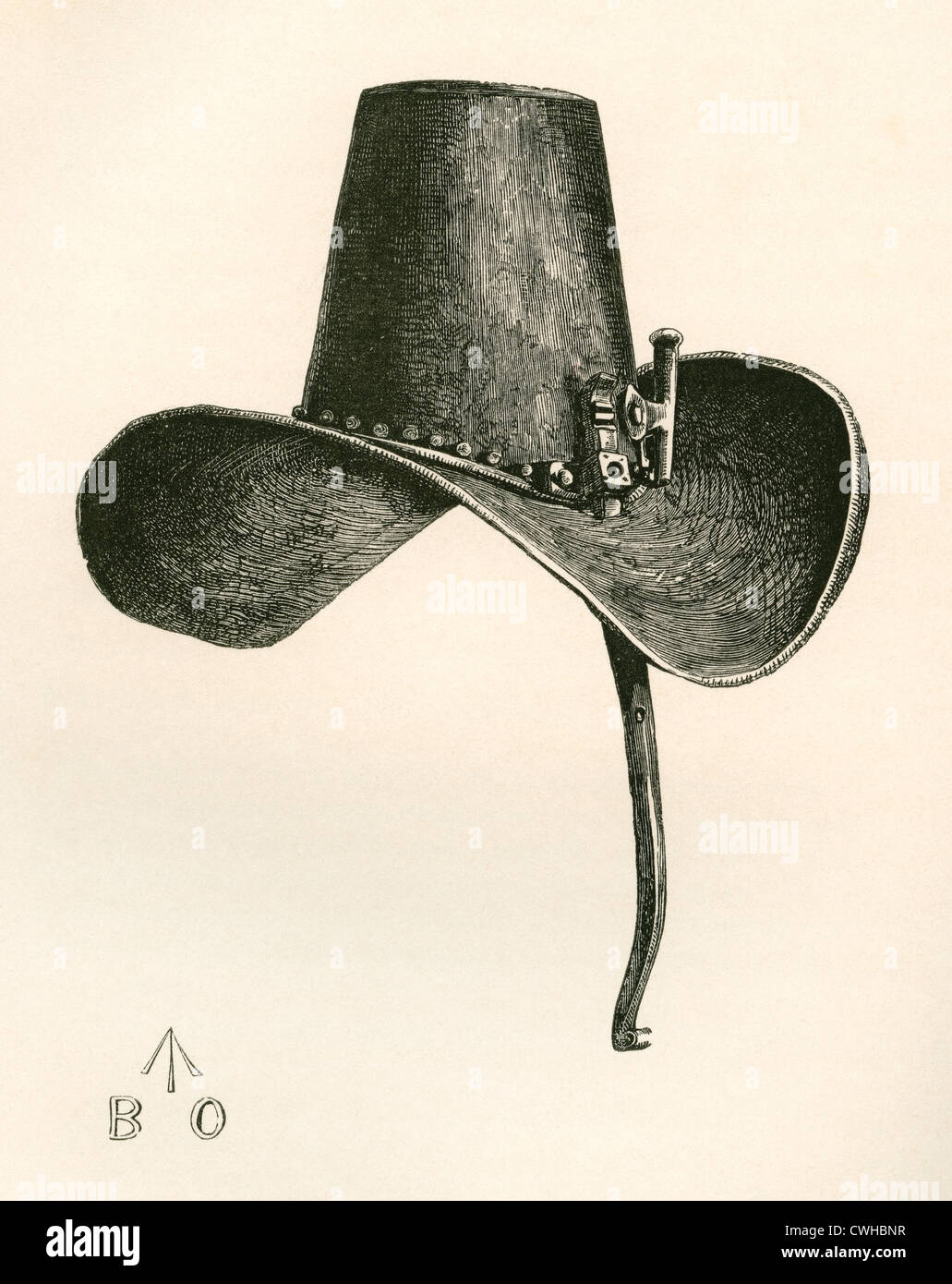 17. Jahrhundert Eisen Hut mit Nase Schutz von Charles ich getragen. Stockfoto