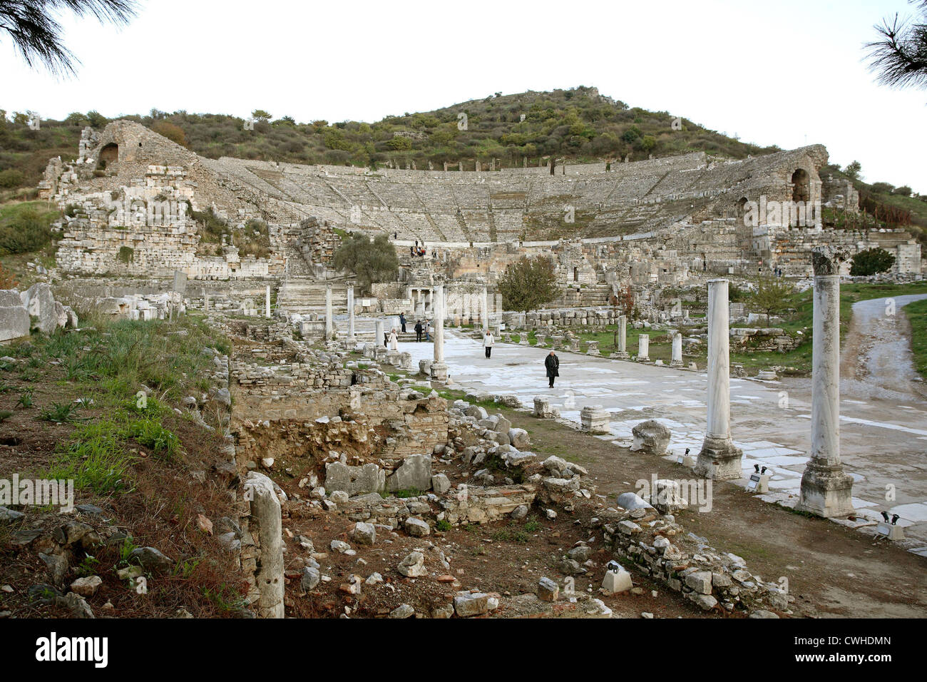 Ephesus und das große amphitheater Stockfoto