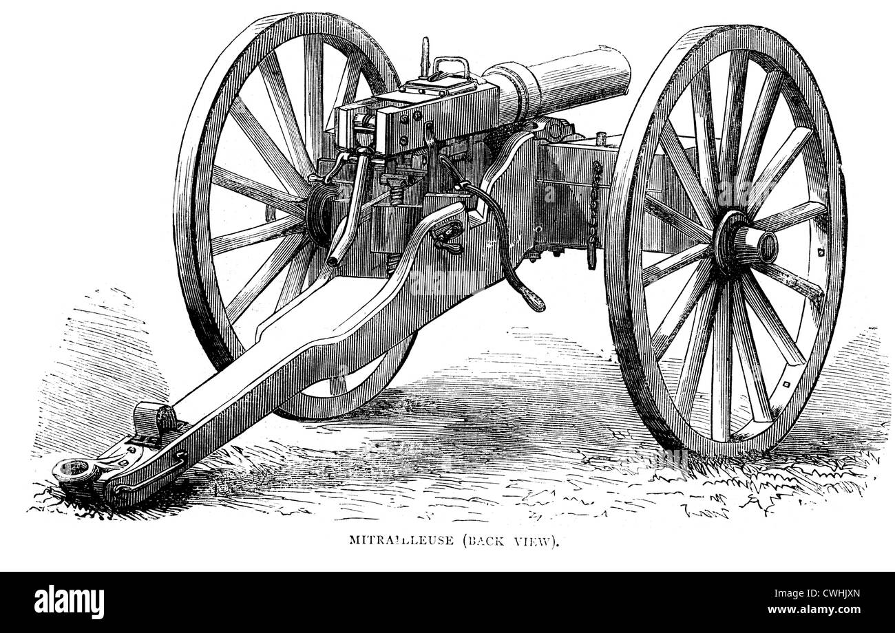 Eine Mitrailleuse, Französisch 25 Fass "Canon À Balles", besser bekannt als Reffye Mitrailleuse, wurde unter großer Geheimhaltung in angenommen. Stockfoto