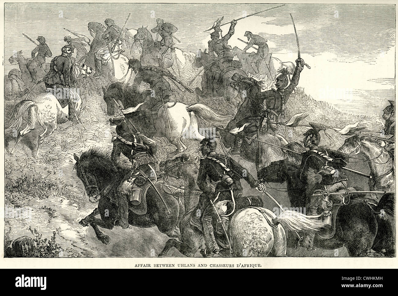 Kampf zwischen Ulanen und Chasseurs D' Afrique während des Franco-preußischen Krieges Stockfoto