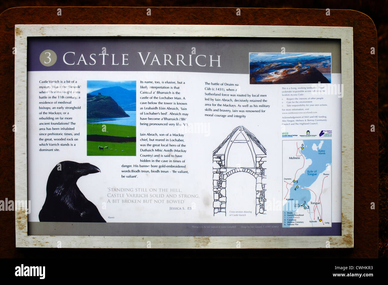 Schloss varrich Information Board. Zunge. Schottland Stockfoto