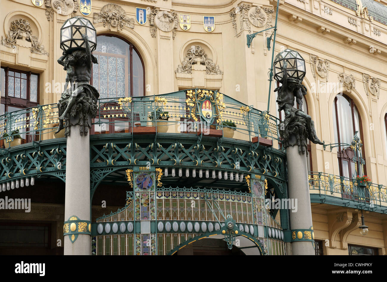 Tschechische Republik. Prag. Gemeindehaus (Obecni Dum), 1905-1911. Von Antonin Balsanek und Osvald Polívka. Nouveau-Stil. Stockfoto