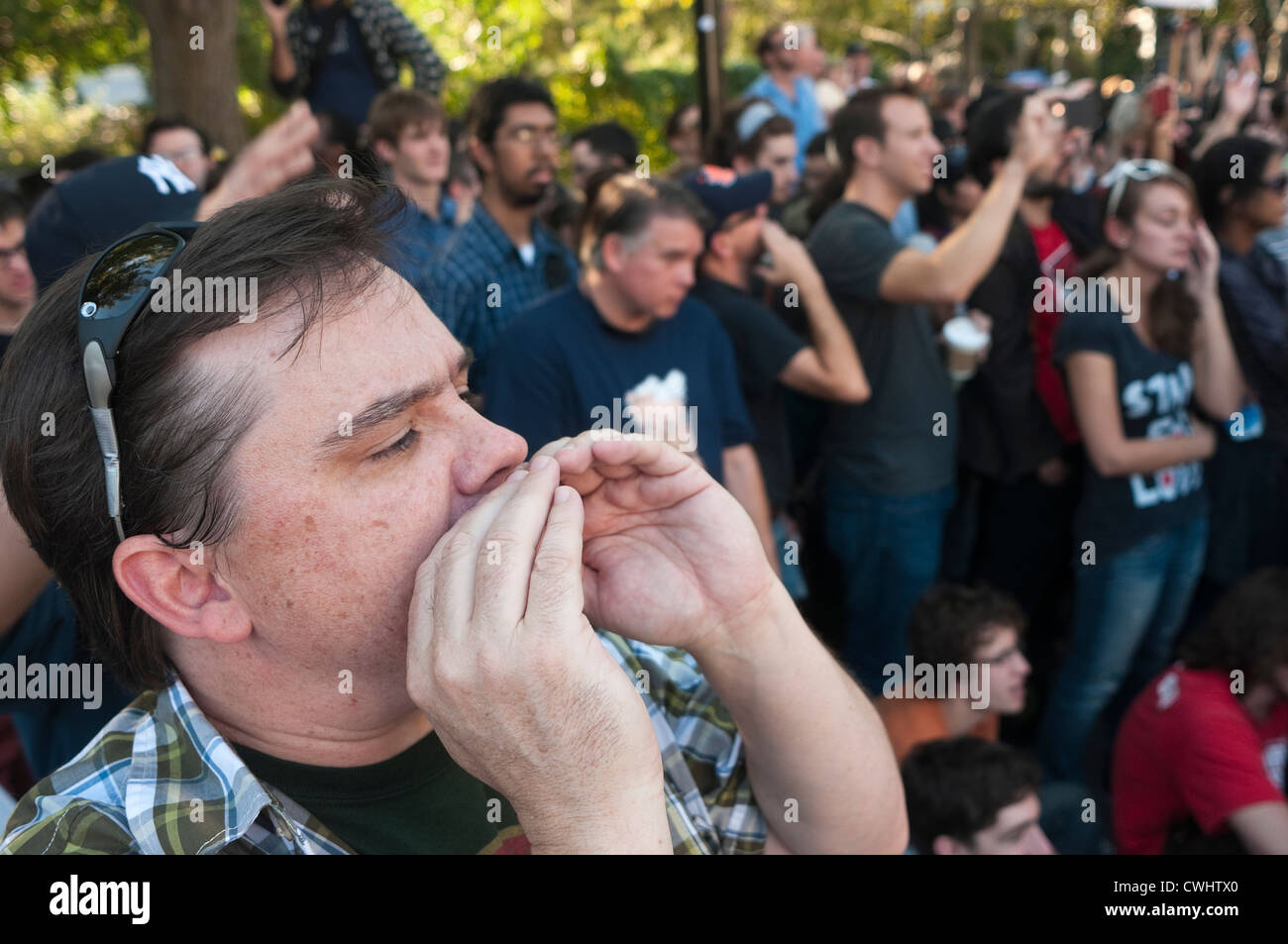 Die menschlichen Mic während einer Generalversammlung Occupy Wall Street Stockfoto