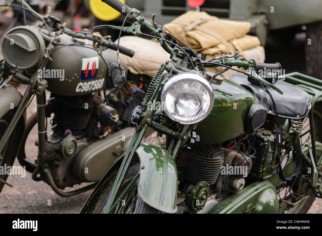 Zwei Motorräder aus dem 2. Weltkrieg Stockfoto