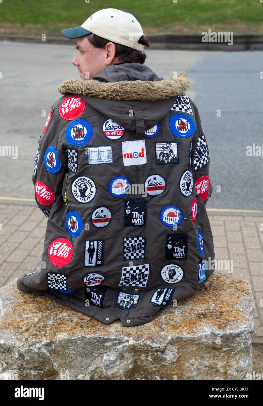 Dekorierte Parka mit Mod Patches internationale Scooter Rally Isle Of Wight England UK Stockfoto