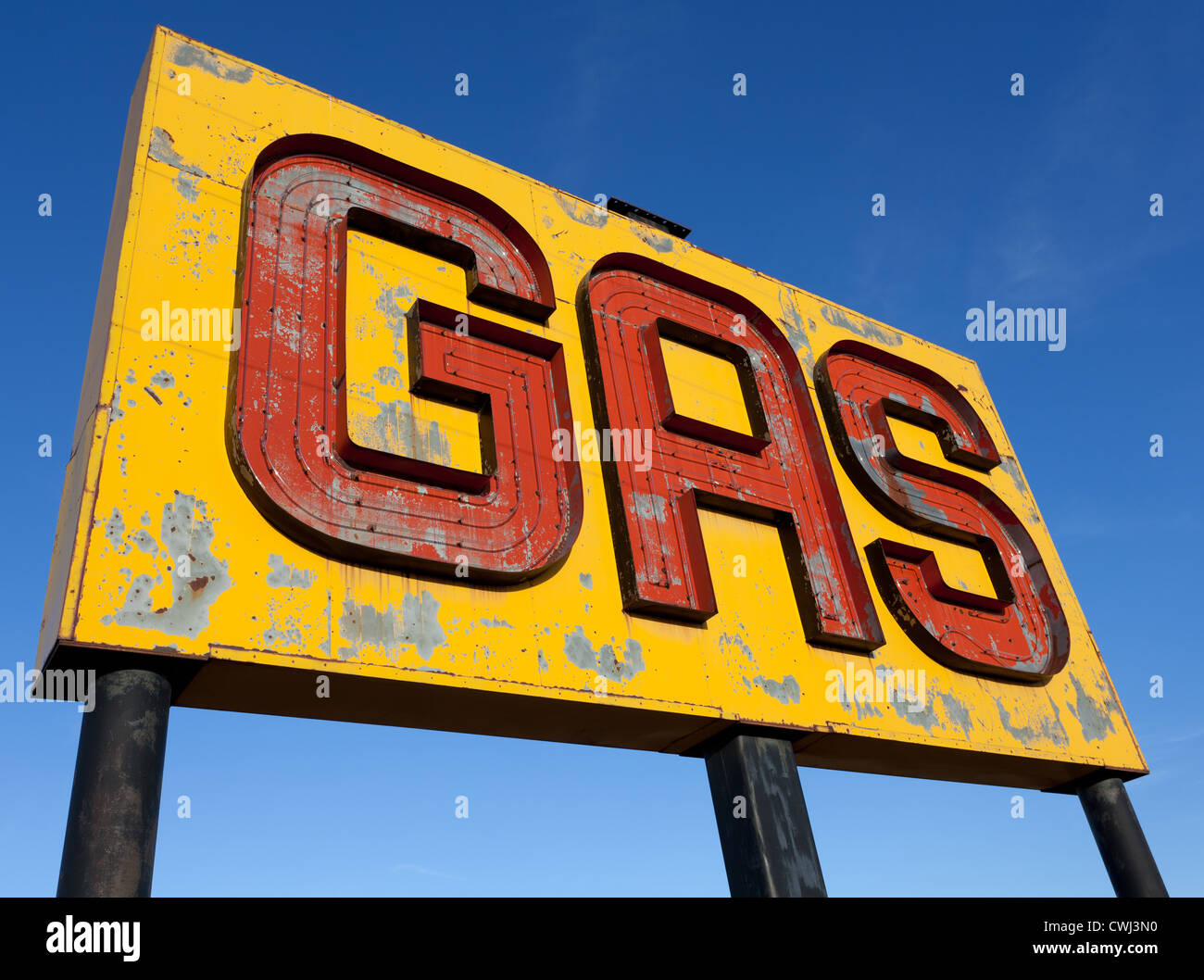 Ein antikes, Vintage Gas-Zeichen auf der Route 66 Stockfoto