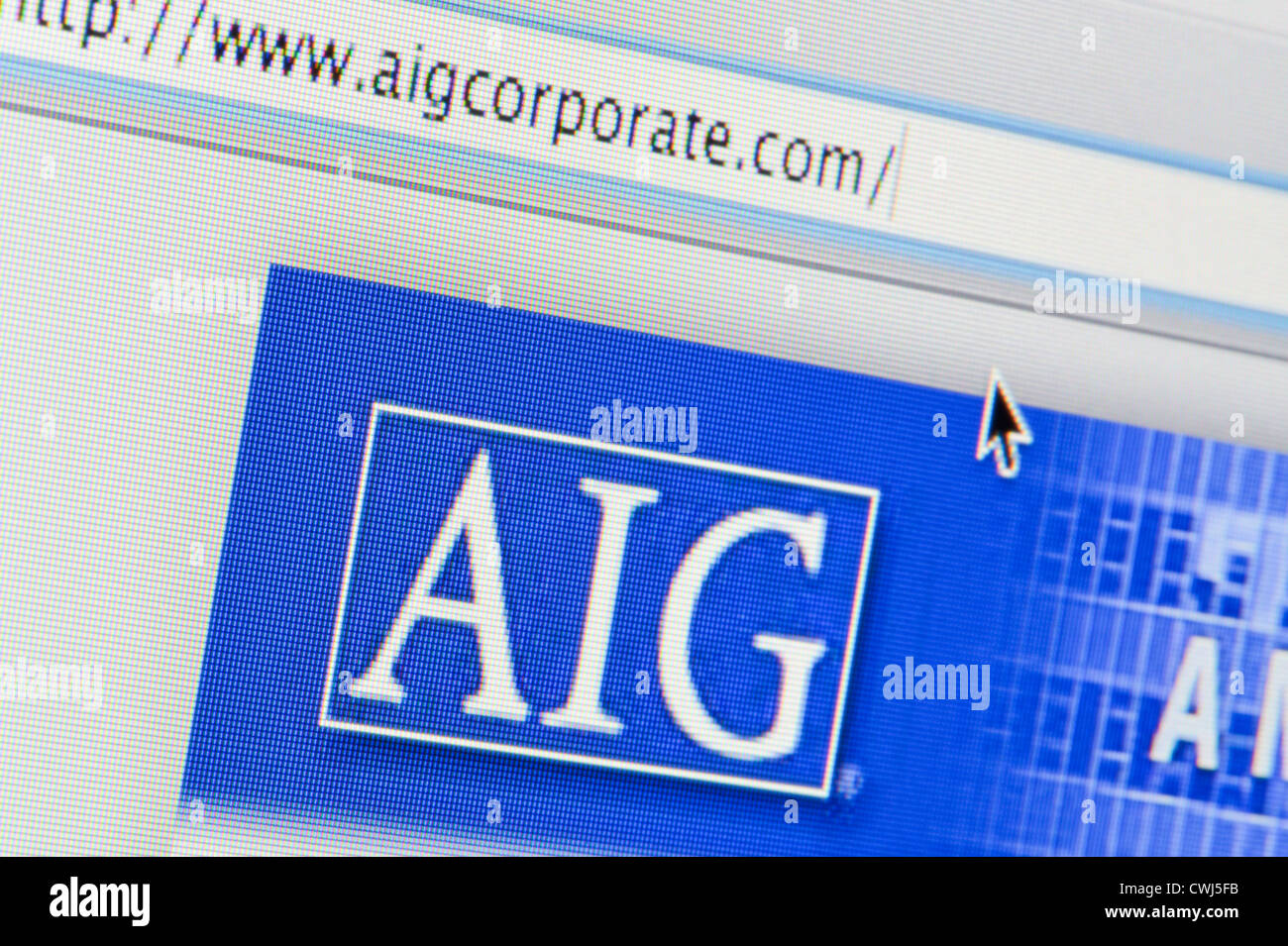 Nahaufnahme von der AIG-Logo, wie auf ihrer Website zu sehen. (Nur zur redaktionellen Verwendung: print, TV, e-Book und redaktionelle Webseite). Stockfoto