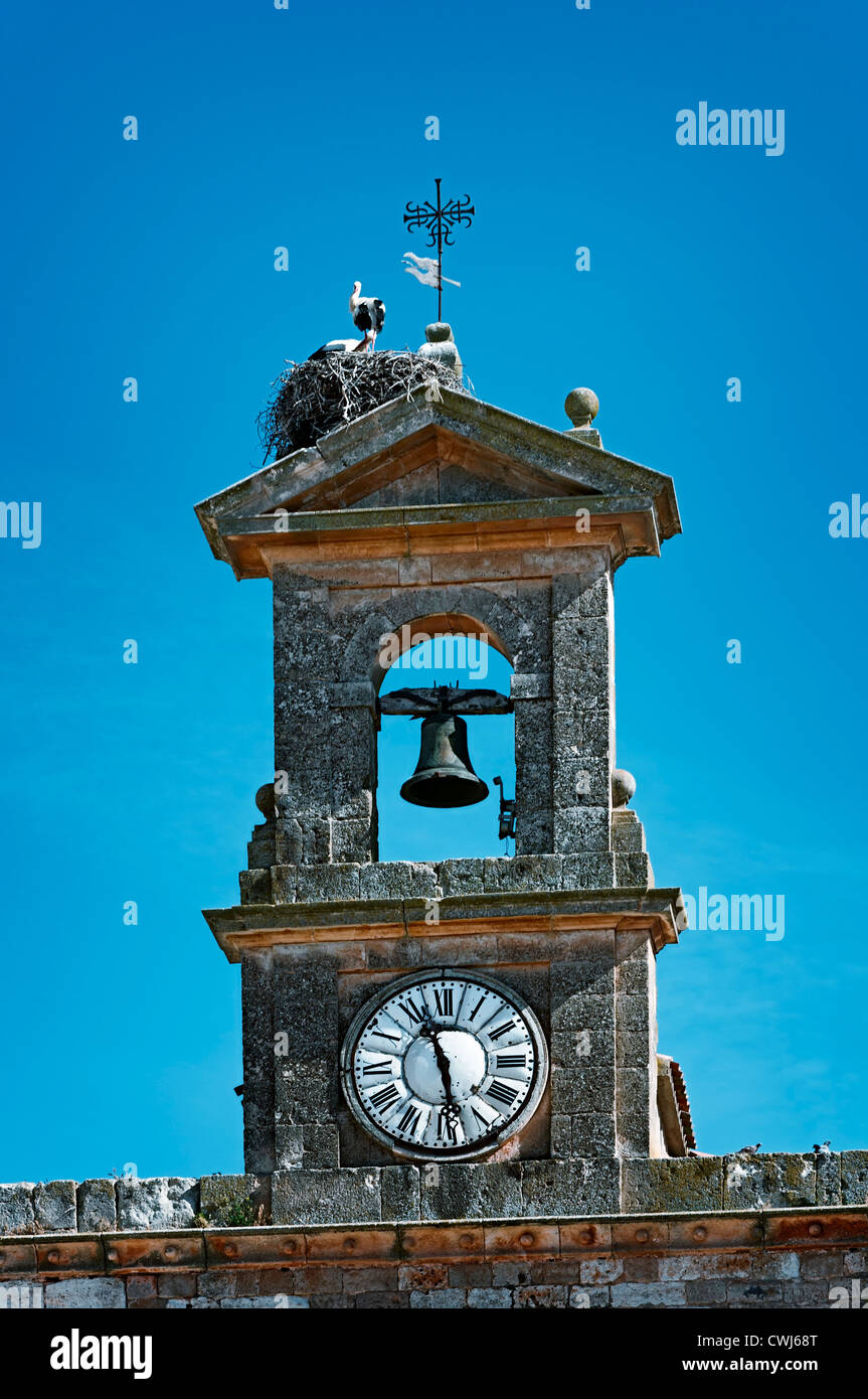 Turm der Mahamud Dorfkirche in der Provinz von Burgos, Castilla y Leon, Spanien, Europa Stockfoto