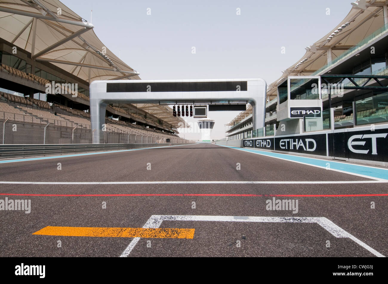 Pole-Position beim Yas Schaltung Formel1, Yas Island, Abu Dhabi Stockfoto