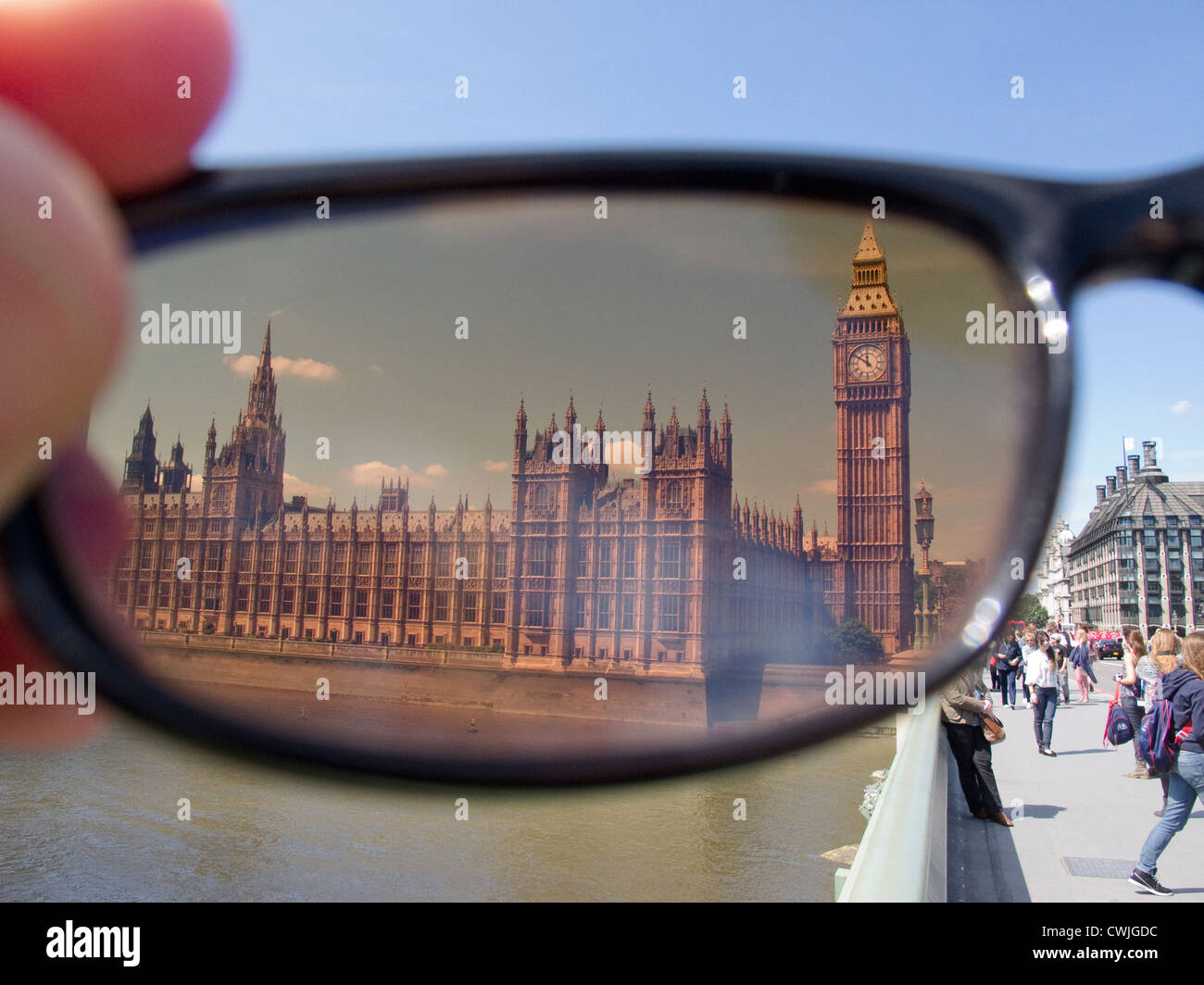 Die Houses of Parliament, gesehen durch die Brille der Sonnenbrille Stockfoto