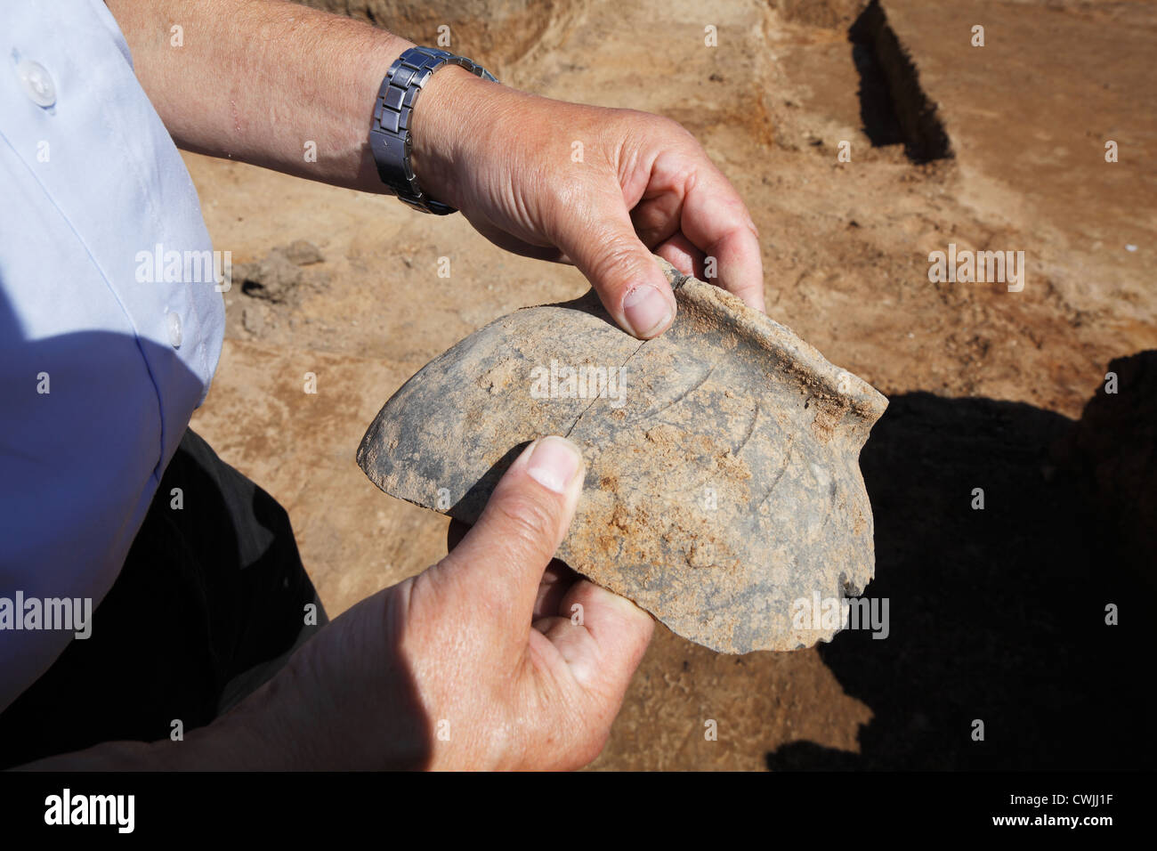 D-Krefeld, Rhein, Niederrhein, Rheinland, Nordrhein Westfalen, NRW, urbane Archäologie Museum Burg Linn, Ausgrabungen in Krefeld-Elfrath, projiziert, Baugrundstück, Standortentwicklung, Vorarbeiten, planen einen Flächennutzungsplan, archäologischer Fund, rou Stockfoto