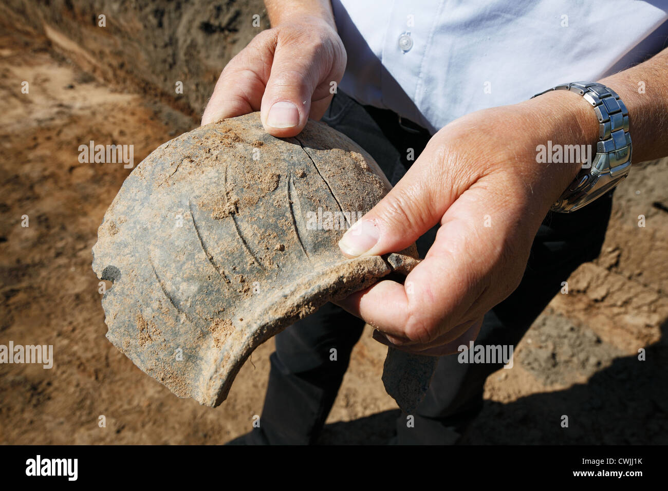 D-Krefeld, Rhein, Niederrhein, Rheinland, Nordrhein Westfalen, NRW, urbane Archäologie Museum Burg Linn, Ausgrabungen in Krefeld-Elfrath, projiziert, Baugrundstück, Standortentwicklung, Vorarbeiten, planen einen Flächennutzungsplan, archäologischer Fund, rou Stockfoto