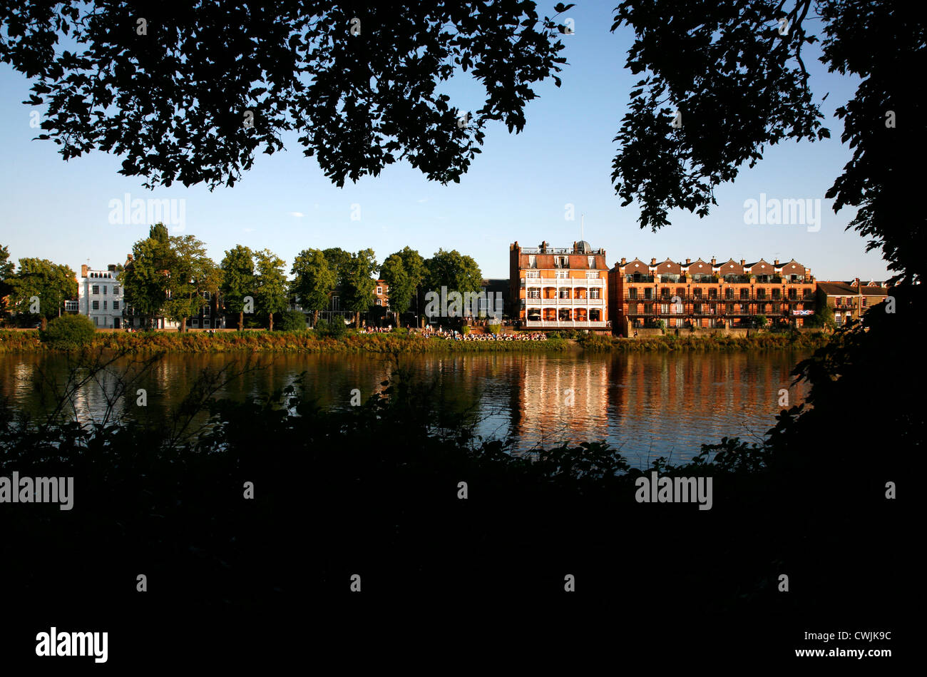 Blick über den Fluss Themse an der White Hart Pub in Barnes, London, UK Stockfoto