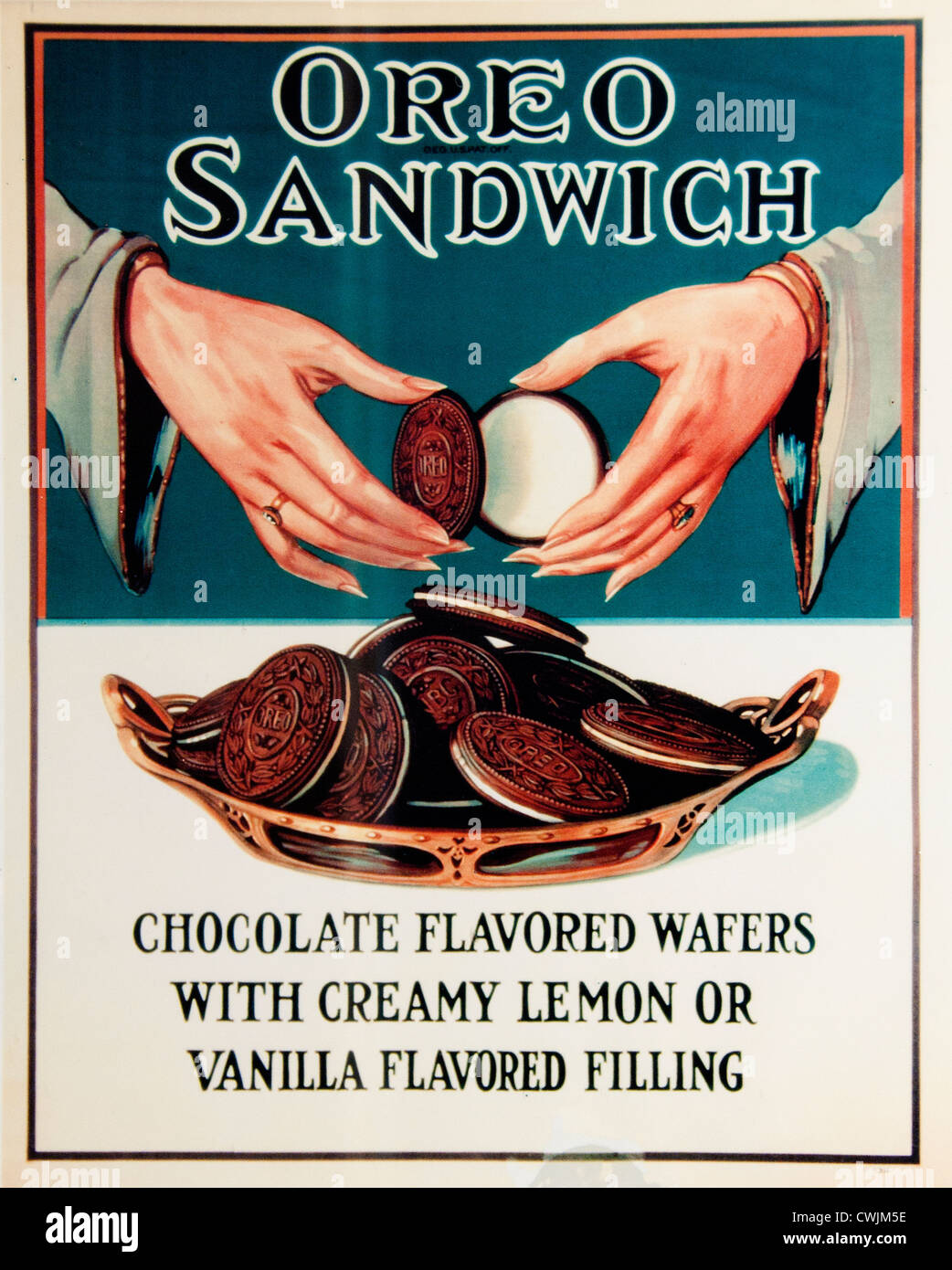 Oreo Sandwich Schokoladen-Waffeln mit cremiger Zitronen- oder Vanillefüllung Manhattan, New York City , American, Vereinigte Staaten von Amerika, Stockfoto
