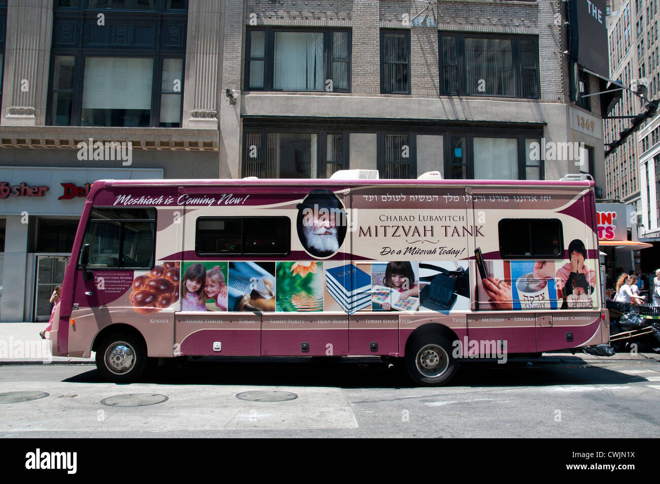 Chassidische Juden Juden Chabad Lubavitch Mizwa Panzer oder Synagogen auf Rädern Manhattan, New York City , American, Vereinigte Staaten von Amerika, USA Stockfoto