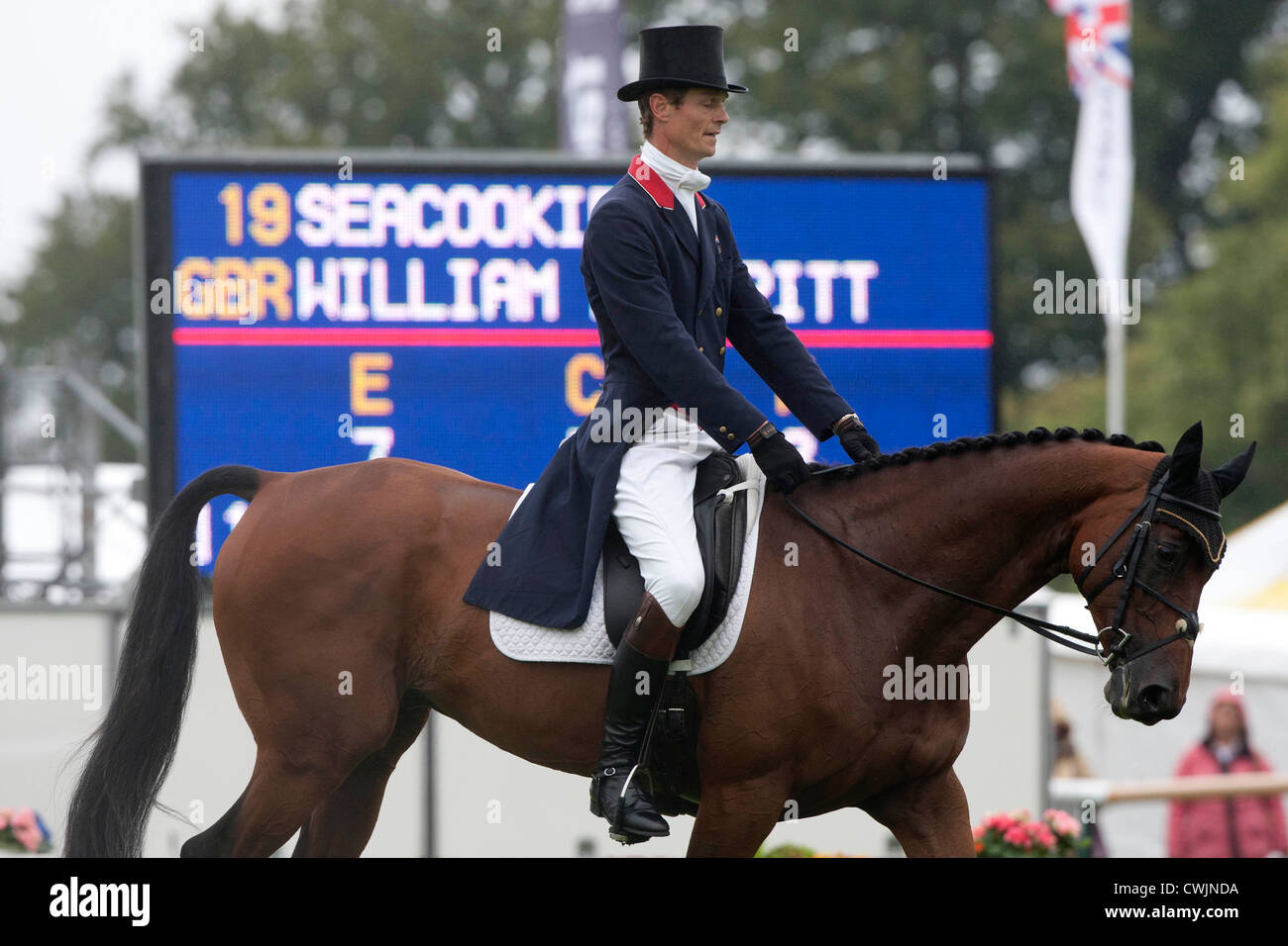 30.8.2012 land Rover Burghley Horse Trials. William Fox-Pitt nimmt seine Dressur Test auf Seacookie Stockfoto