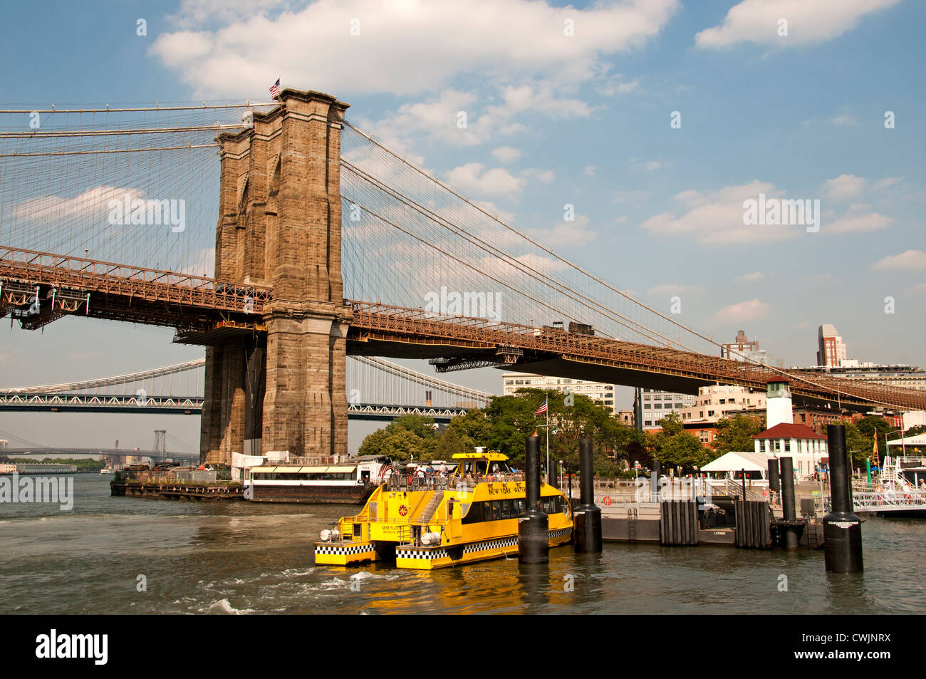 Fulton Ferry landing Brooklyn Bridge East River New York Vereinigte Staaten Stockfoto