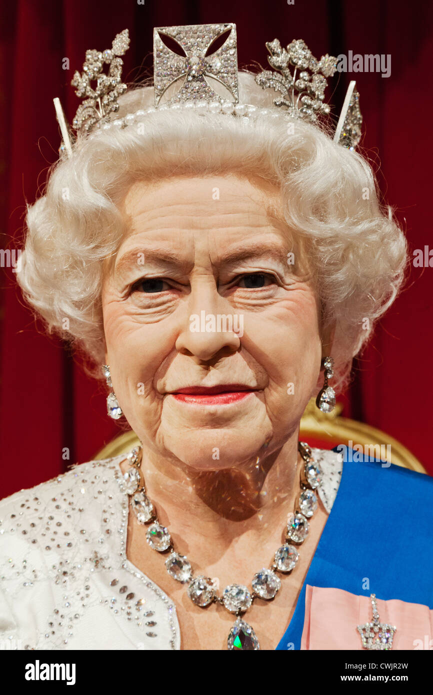 England, London, Madame Tussauds, Waxwork Anzeige von Königin Elizabeth II Stockfoto