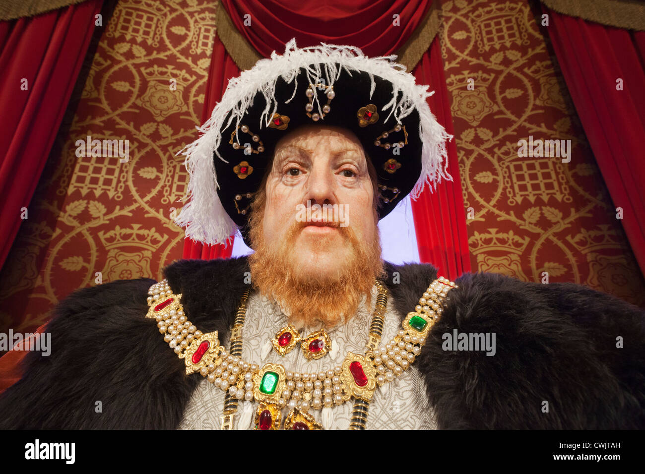 England, London, Madame Tussauds, Waxwork Anzeige von Heinrich VIII. Stockfoto