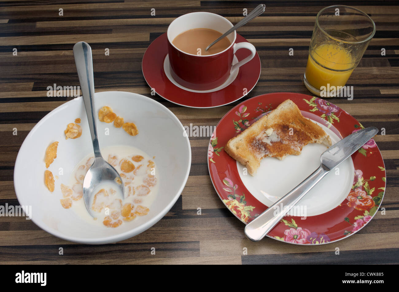 Übrig gebliebene Frühstück Stockfoto