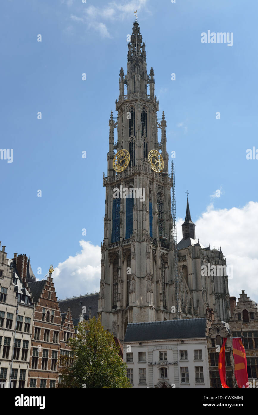 Turm der Kathedrale unserer lieben Frau vom Grote Markt, Antwerpen, Provinz Antwerpen, die flämische Region, Belgien Stockfoto