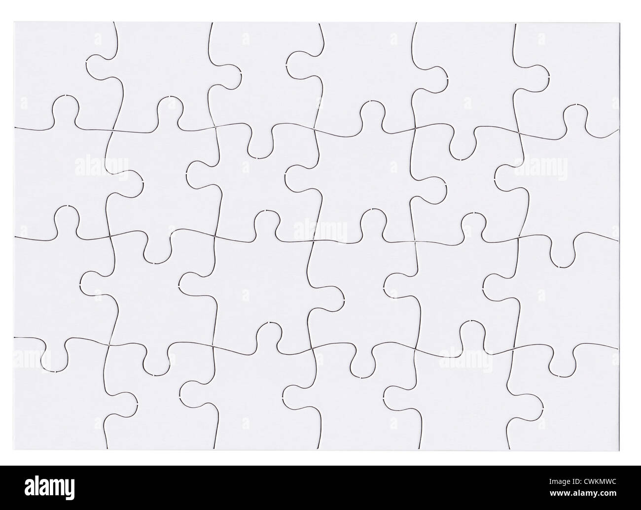 Jigsaw Puzzle in weiß ist leer und isoliert Stockfoto