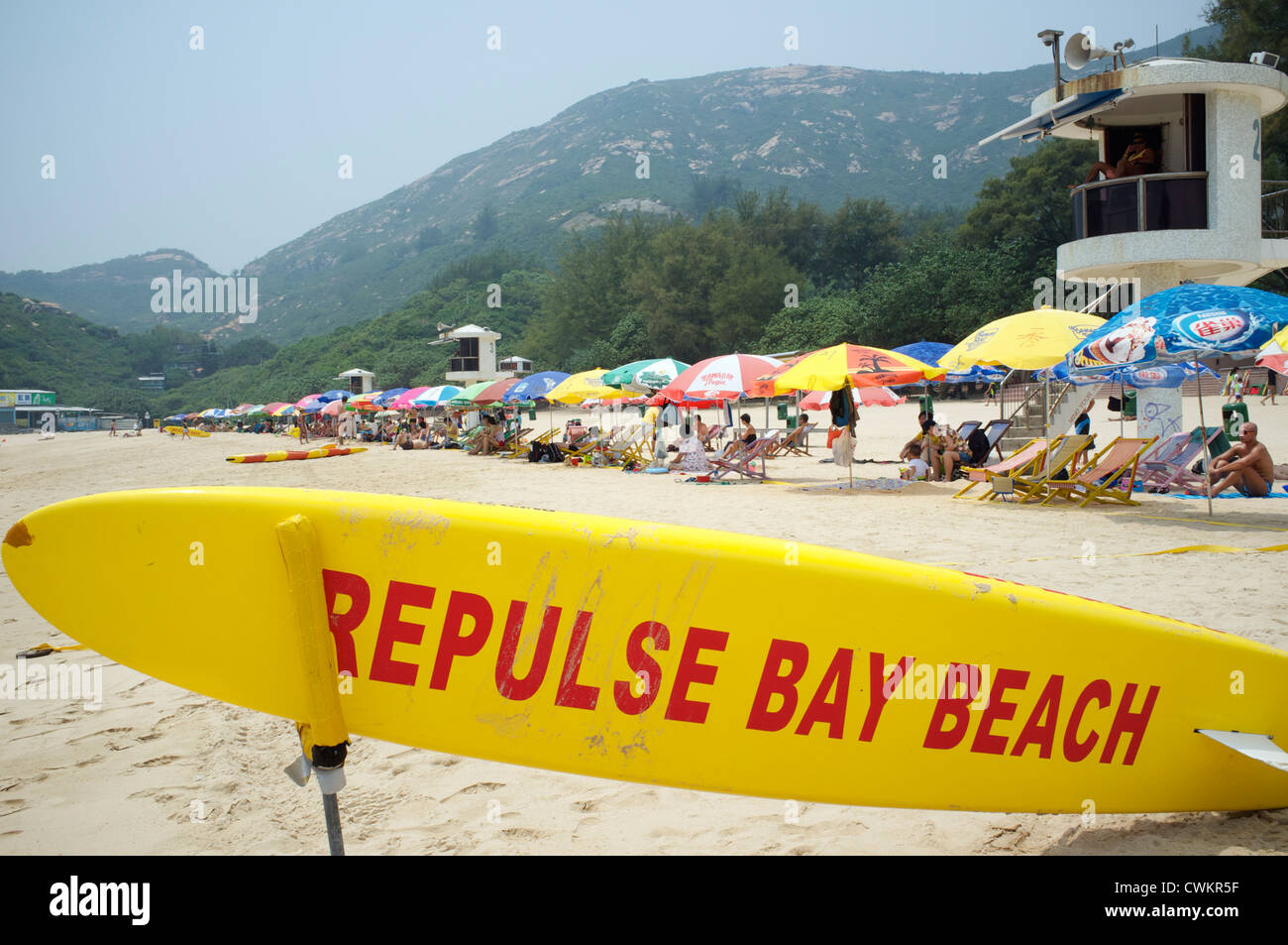 Strand in Shek O, Ortslage direkt am Strand befindet sich auf der süd-östlichen Teil von Hong Kong Island, in Hong Kong. 27. August 2012 Stockfoto