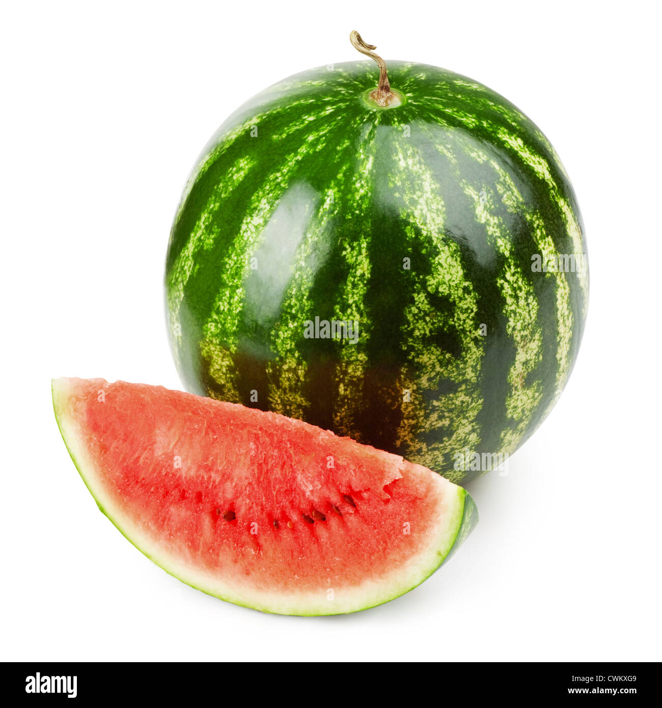 Reife süße Wassermelone isoliert auf weiss. Clipping-Pfad Stockfoto