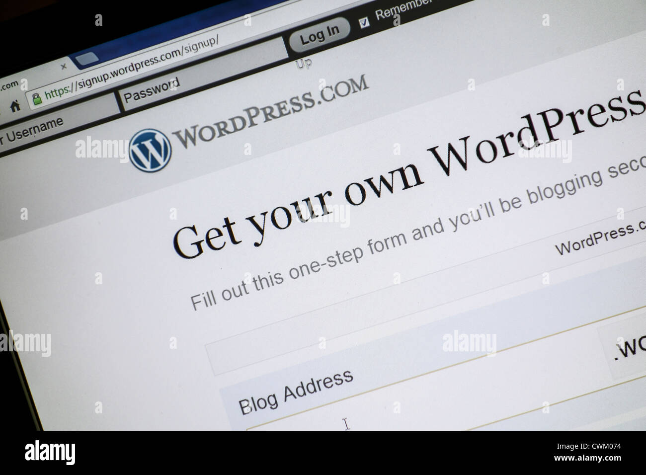 WordPress Website Anzeige auf Bildschirm. WordPress ist eine freie und Open-Source Content-Management-system Stockfoto