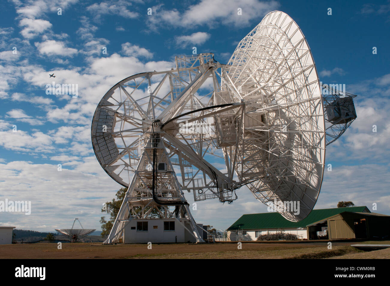Die University of Tasmania-Radioteleskop in Cambridge in der Nähe von Hobart, Tasmanien, Australien Stockfoto