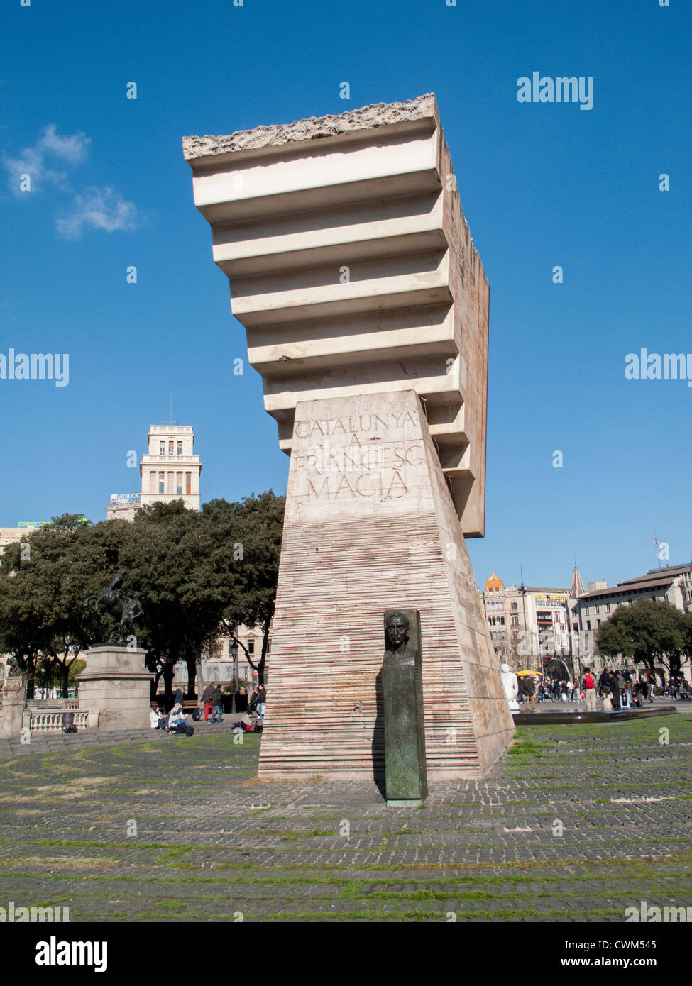 Francesc Macià Denkmal befindet sich an der Plaça Catalunya (Barcelona). Macià erklärt die Unabhängigkeit Kataloniens 14. April 1914 Stockfoto