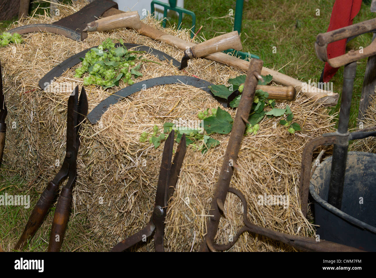 Eine historische Darstellung des viktorianischen Hopfen, Vintage Werkzeuge  und Gartenwerkzeuge in einer Darstellung aus dem National Trust  Sissinghurst Stockfotografie - Alamy