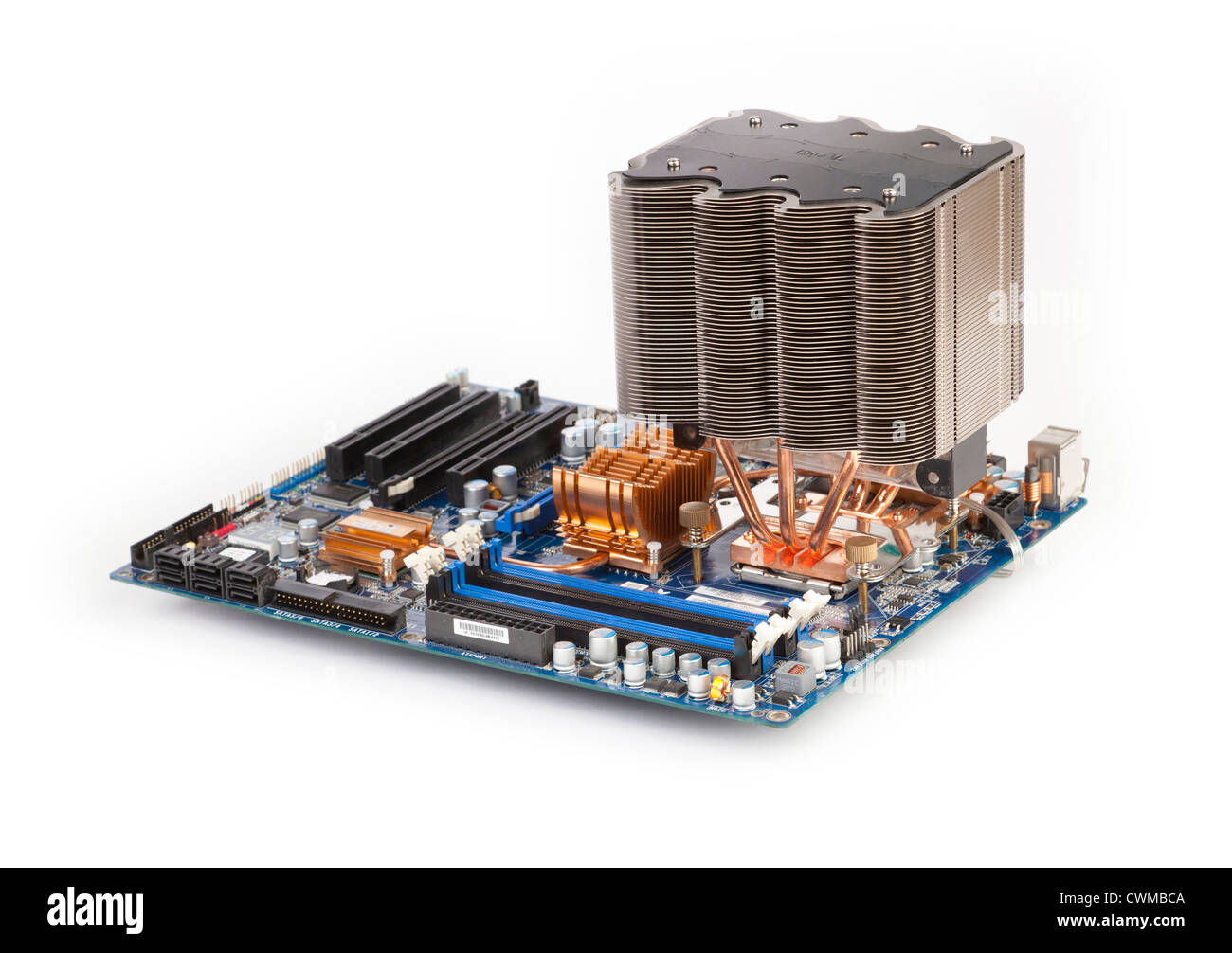 Computer-Motherboard mit großen Kühlkörper für die Kühlung des Prozessors Stockfoto