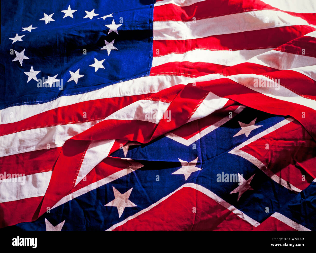 Bürgerkrieg-Flags, Nord und Süd, Konföderation, Union Stockfoto