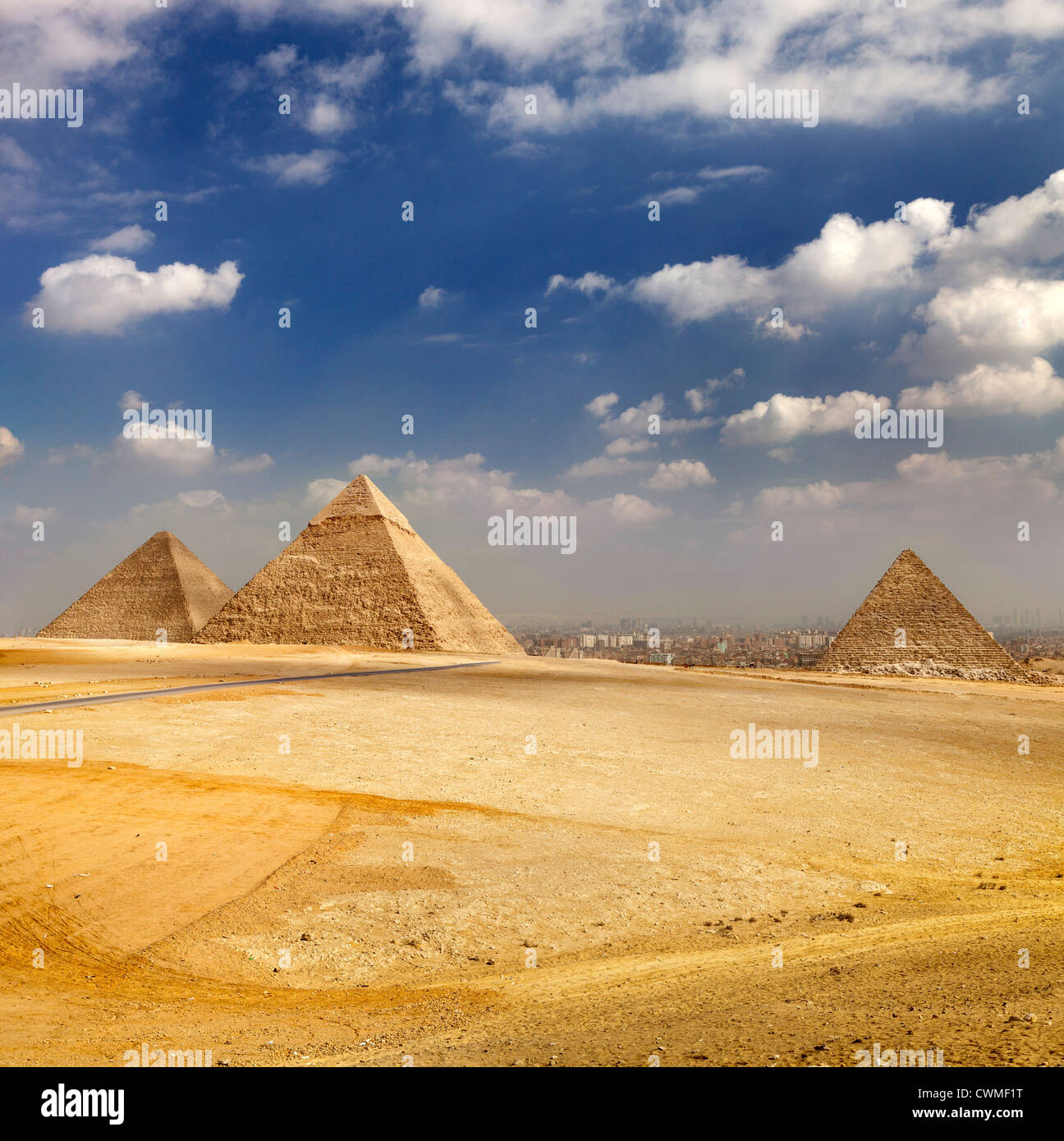 Pyramiden von Gizeh, Ägypten - Cheops, Chephren und Mykerinos 1 p Stockfoto