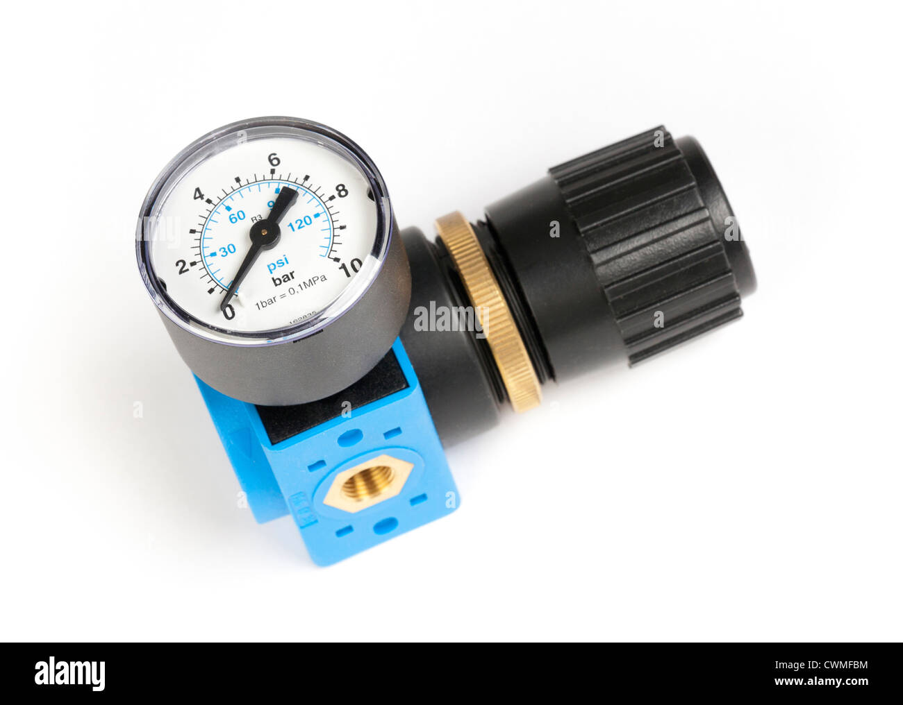Luft-Druckregler und Manometer Stockfoto