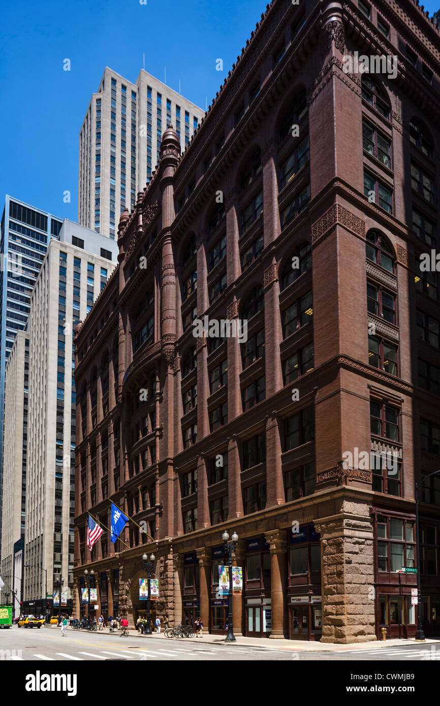 The Rookery, aufbauend auf LaSalle Street im Stadtteil Loop, Chicago, Illinois, USA Stockfoto