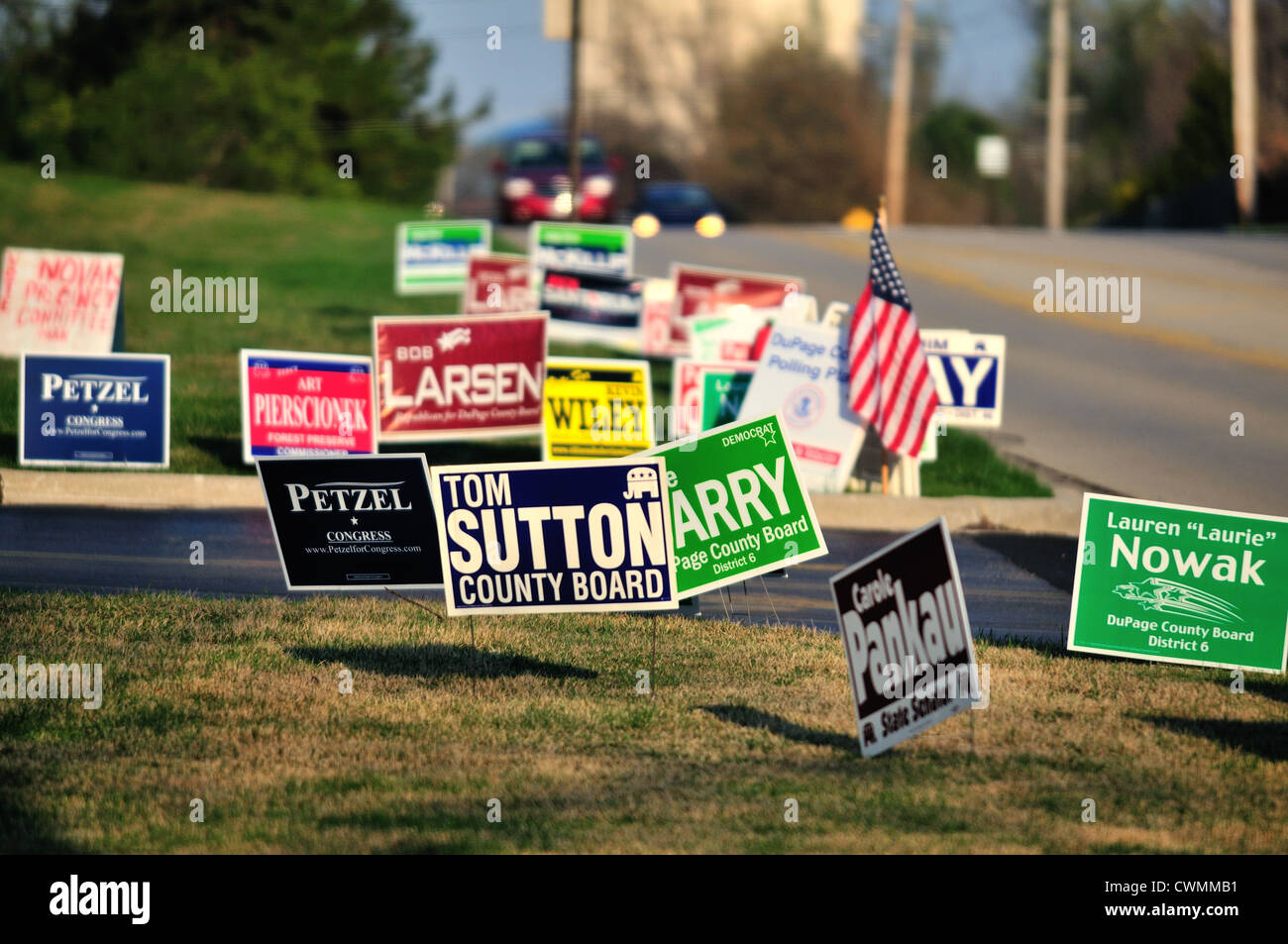 Politik Kandidat Zeichen Platz Primärwahl Wahltag Illinois USA Stockfoto