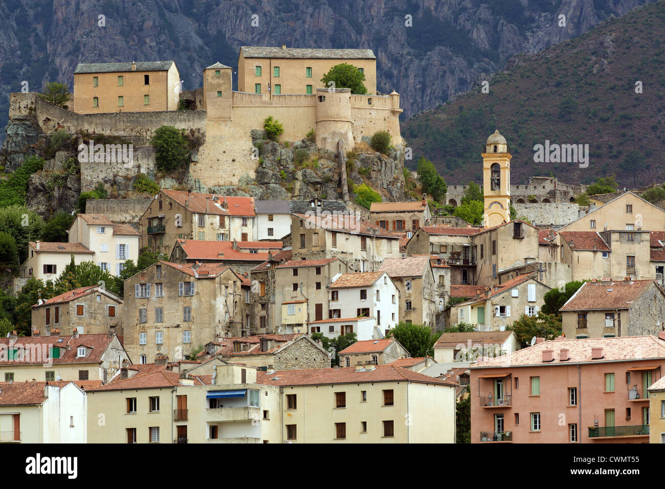 Corte Bergdorf in Korsika, Frankreich Stockfoto
