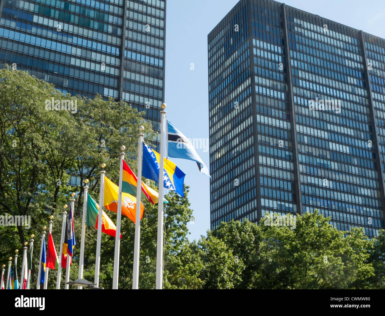 Nation Fahnen, Amtssitz der Vereinten Nationen, NYC Stockfoto