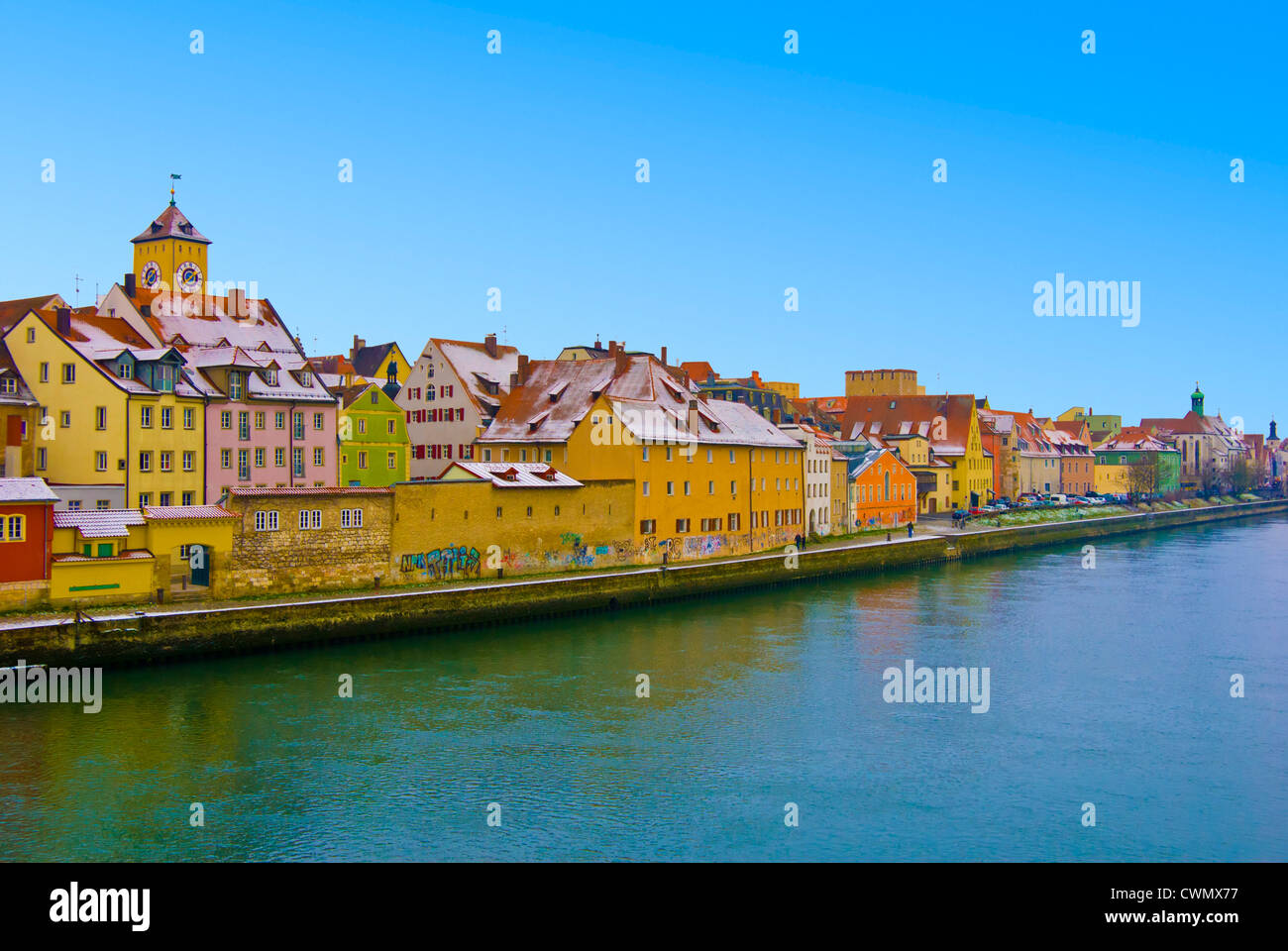 Deutschland, Bayern, Regensburg, Blick auf die Stadt im winter Stockfoto